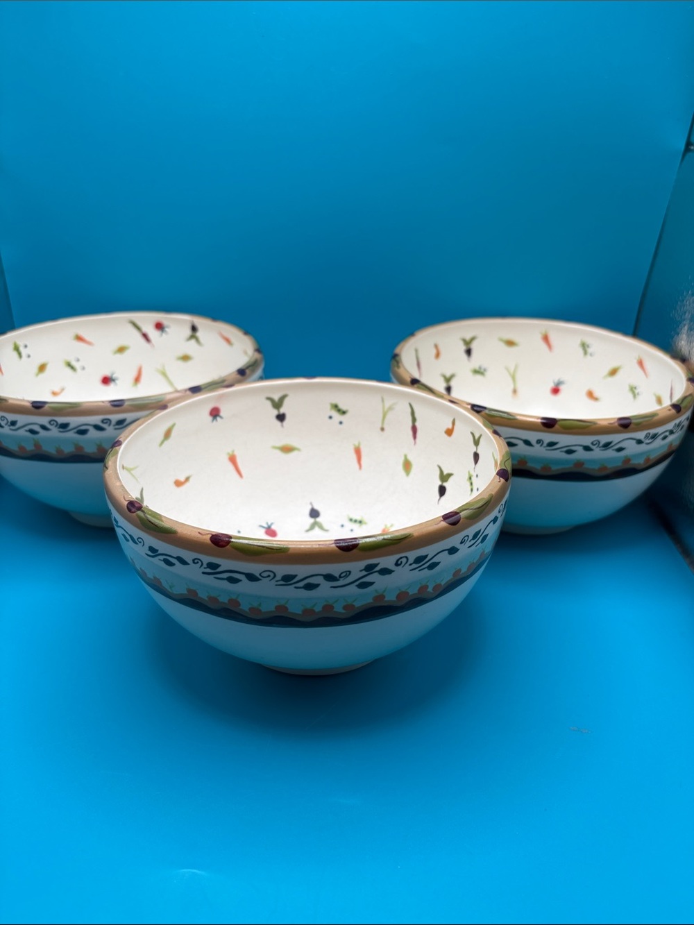 Blue Sky Pottery 18 Carrots Collection Set of 3 Hand Painted Bowls